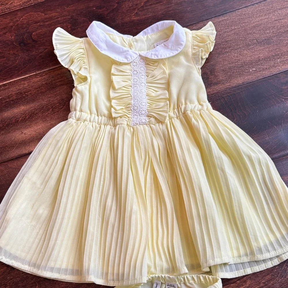Janie and Jack Pale Yellow Pleated Dress with Bloomers